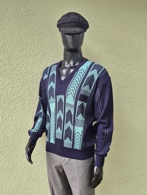 GABICCI (Italy) Men's Vintage Wool Blend  V Neck Luxury Sweater